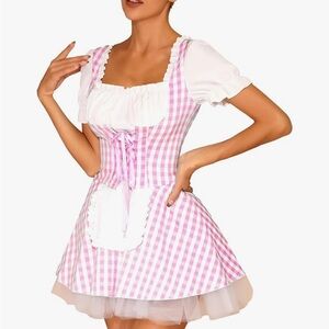 Pink Plaid Maid Costume Dress